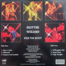 Load image into Gallery viewer, Glitter Wizard - Kiss the Boot back album cover with Glitter Wizard band members and tracklist on a black background