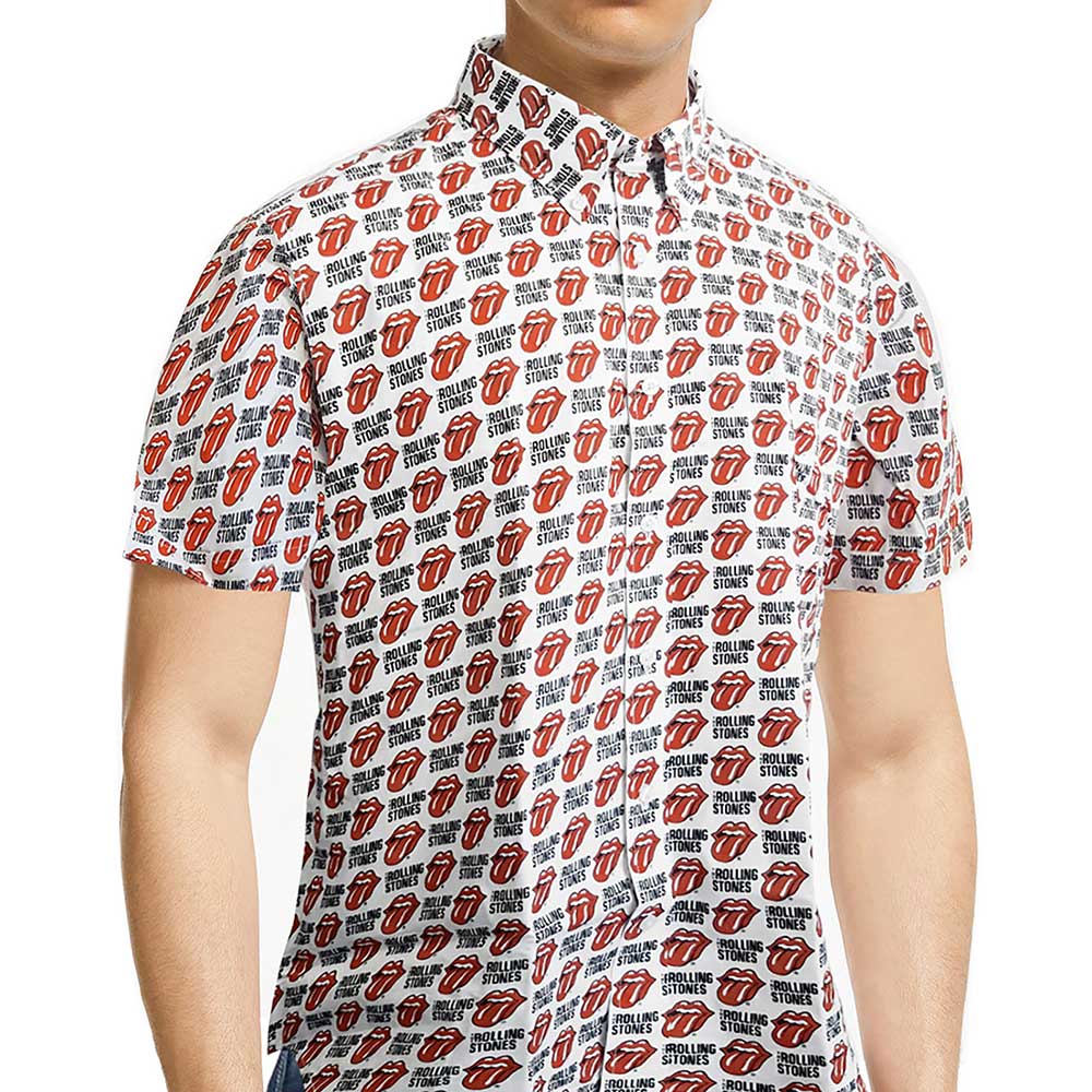The Rolling Stones Unisex Casual Shirt:  Tongue & Text (All Over Print)