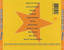 Load image into Gallery viewer, Back cover of a Rage Against the Machine album with tracklist and star design on a yellow background