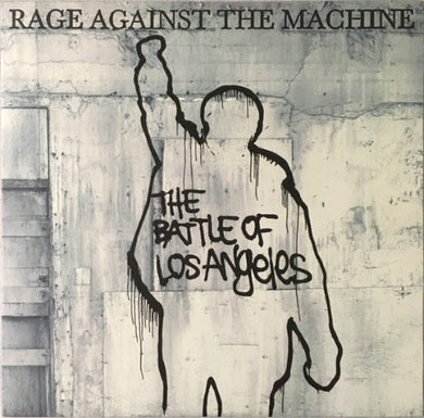 Album cover for 'The Battle of Los Angeles' by Rage Against the Machine with abstract figures and text on a textured background.