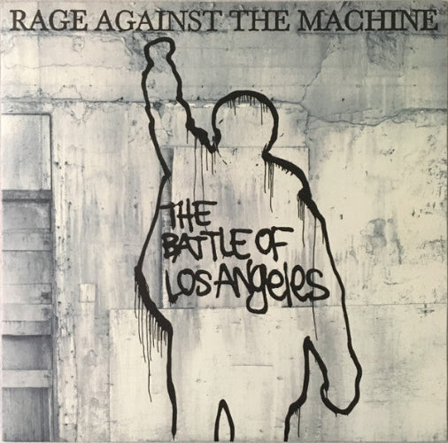 Album cover for 'The Battle of Los Angeles' by Rage Against the Machine with abstract figures and text on a textured background.