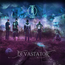 Charger l'image dans la galerie, Album cover with five figures in a dystopian landscape, featuring the band 'The Regrets' and album title 'Devastator'.