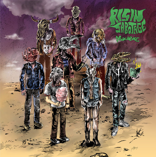 Illustration of people with animal heads in a desert setting, with 'Rising Sabotage' text at the top.