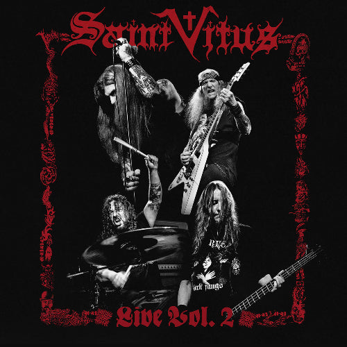 Album cover for 'Saint Vitus Live Vol. 2' featuring four band members with instruments.