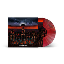 Load image into Gallery viewer, Vinyl record with red disc and black and red cover featuring alien illustrations on a white background