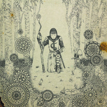 Load image into Gallery viewer, Illustration of a warrior in a forest with decorative elements