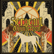 Load image into Gallery viewer, CD cover art for Sergeant Thunderhoof featuring a silhouette of a horse with a background of mystical and psychedelic elements, including a castle and a sun motif.