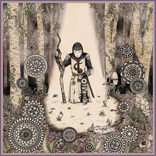 Cargar imagen en el visor de la galería, Illustration of a warrior in armor standing in a forest with decorative elements.