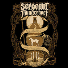 Charger l'image dans la galerie, Decorative emblem with 'Sergeant Thunderhoof' text and various symbols on a black background