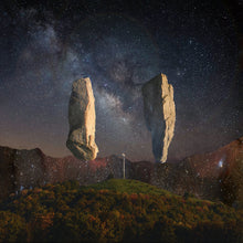 Cargar imagen en el visor de la galería, Two large rocks floating in a night sky with stars and the Milky Way galaxy.