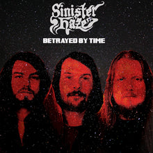 Cargar imagen en el visor de la galería, Album cover for 'Betrayed by Time' by Sinister Haze with three band members in red light against a dark background.