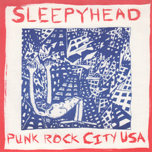 Charger l'image dans la galerie, Album cover with blue cityscape illustration and 'Sleepyhead' text on a red background