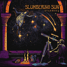 Cargar imagen en el visor de la galería, Album cover for 'Staromy' by Slumbering Sun with a celestial design, telescope, and person observing the stars.