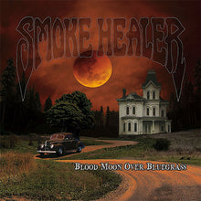 Cargar imagen en el visor de la galería, Album cover for &#39;Smoke Healer&#39; with a house, car, and blood moon.