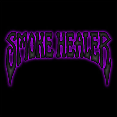 Text 'SMOKE HEALER' with a purple outline on a black background