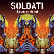 Album cover with hands holding a heart-shaped object against a sunset sky, featuring the text 'SOLDATI Doom nacional'.