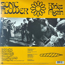Load image into Gallery viewer, Album cover with text &#39;Sonic Flower Rides Again&#39; and a smiley flower design on a yellow background.