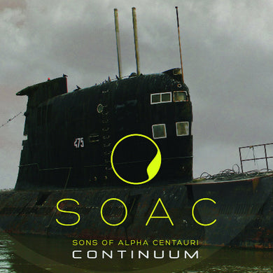Submarine with 'SOAC' and 'Continuum' text on a cloudy day