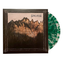 Load image into Gallery viewer, Vinyl record with mountain design cover and green marbled disc