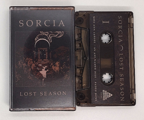 Cassette tape and cover of 'Lost Season' by Sorcia on a white background