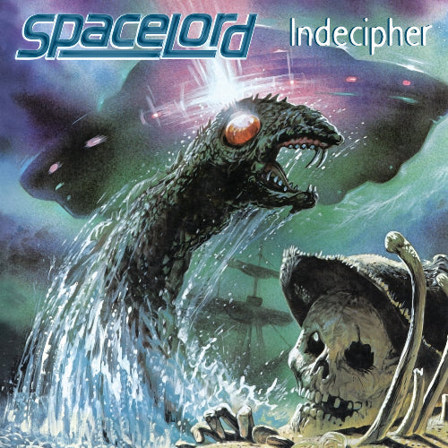 Album cover with a creature and skeleton, featuring the text 'Spacelord Indecipher'.