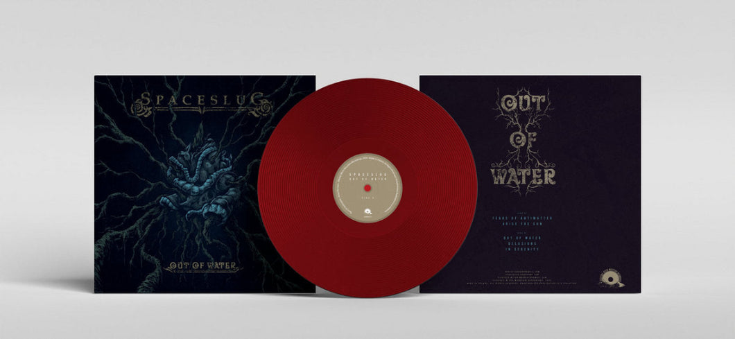 Album cover for Spaceslug's 'Out Of Water' featuring a dark, mystical illustration with the band's name and album title.