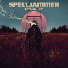 Load image into Gallery viewer, Person in a dark suit with helmet standing in a field, with 'Spelljammer Abyssal Trip' text at the top.