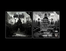 Cargar imagen en el visor de la galería, Album cover and tracklist for a black metal band with gothic landscape and crosses.