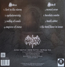 Charger l'image dans la galerie, Album back cover with tracklist and band logo on a dark background