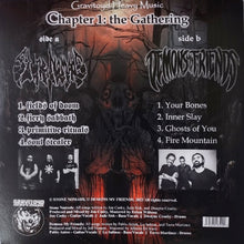 Load image into Gallery viewer, Vinyl album cover with text and graphics, featuring a dark theme and band names.