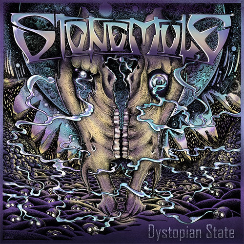 Album cover with a stylized human figure and text 'Stone Mule Dystopian State' on a dark background.