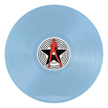 Cargar imagen en el visor de la galería, Light blue vinyl record with a central logo featuring a red figure and black star on a white background