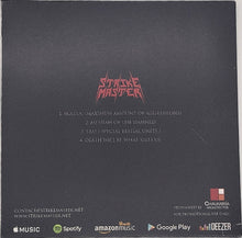 Load image into Gallery viewer, Back cover of a music album with &#39;Strike Master&#39; branding and tracklist on a dark background.
