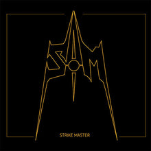 Load image into Gallery viewer, Gold outline of a futuristic logo on a black background with &#39;Strike Master&#39; text.