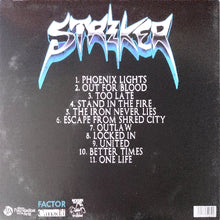 Cargar imagen en el visor de la galería, Album cover with tracklist and band name &#39;Striker&#39; on a dark background