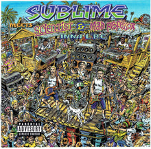 Load image into Gallery viewer, CD cover art featuring a colorful illustration with multiple characters, including Sublime band members and iconic dub producers Scientist and Mad Professor, in a vibrant reggae-themed setting.