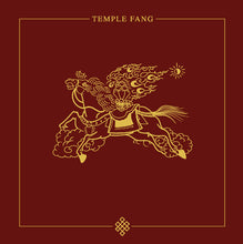 Load image into Gallery viewer, Gold illustration of a mythical creature on a red background with 'Temple Fang' text.