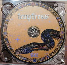 Load image into Gallery viewer, Decorative item with 'temptress' text and snake design on a gold background
