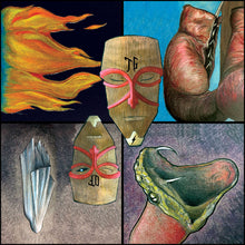 Load image into Gallery viewer, A collection of artwork depicting various faces and scenes, possibly representing the themes or titles of the songs on the CD.