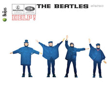 Cargar imagen en el visor de la galería, The cover of the Beatles' album 'Help!' featuring all four members of the band in blue caps and coats with their arms raised.
