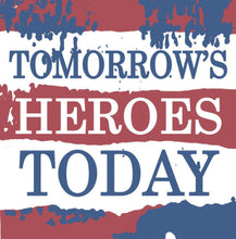 Charger l'image dans la galerie, A cover image for 'Tomorrow's Heroes Today' with a graphic design featuring text and abstract shapes in red and blue.