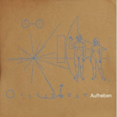 Album cover with blue line art on a brown background
