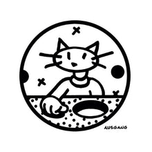 Load image into Gallery viewer, Black and white illustration of a cat on a vinyl record cover, with the artist's signature 'AUSGANG' at the bottom.