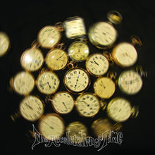 Cargar imagen en el visor de la galería, Collection of pocket watches with a blurred effect on a dark background, featuring the text &#39;The Acceleration of Time&#39;.