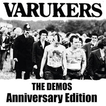 Cargar imagen en el visor de la galería, Album cover for &#39;The Demos Anniversary Edition&#39; by Varukers with a black and white photo of people walking.