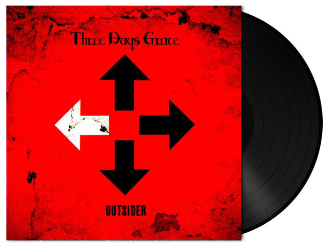Vinyl record with a red cover featuring black arrows and 'Three Days Grace' text.