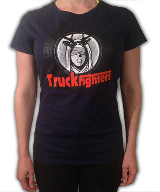 Person wearing a black t-shirt with 'Truckfighters' logo and text.