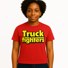 Cargar imagen en el visor de la galería, Person wearing a red t-shirt with &#39;Truck fighters&#39; text on a white background