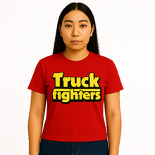 Cargar imagen en el visor de la galería, Person wearing a red t-shirt with &#39;Truck fighters&#39; text on a white background