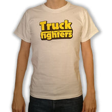 Load image into Gallery viewer, White t-shirt with 'Truck fighters' text on a white background